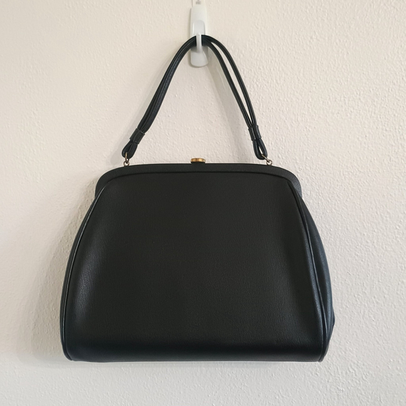 Vintage 1950s Theodor California Black Faux Leather Handle Handbag Purse - Picture 3 of 12